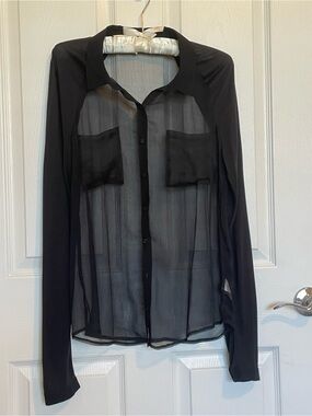 Bella Luxx Los Angeles Black Silk Sheer Button Front Blouse Size S
